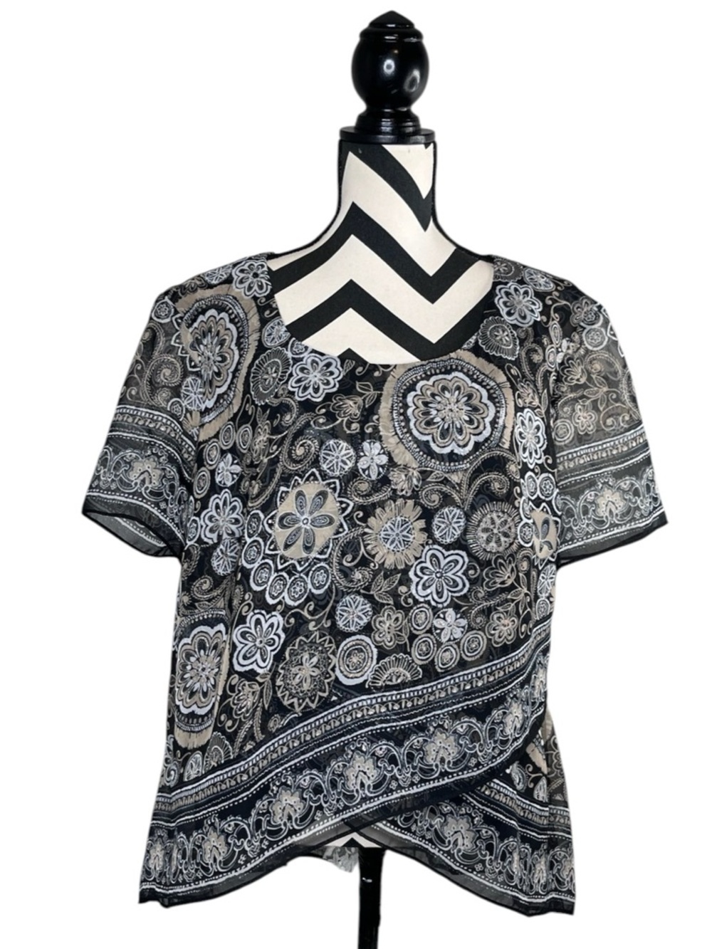 Coldwater Creek Sz 18W Whimsigoth Paisley Sheer Layered Flowy Short-Sleeve Top